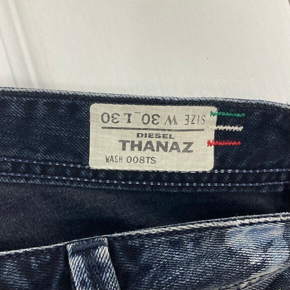 NWOT DIESEL Jeans Men 30x30 ITALY Thanaz Blue Acid Splatter Patchwork Distress - Picture 3 of 16